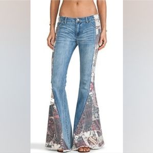 Free People Jeans Womens 28 Bali Patchwork Flare Fabric Print Panels Bell Bottom